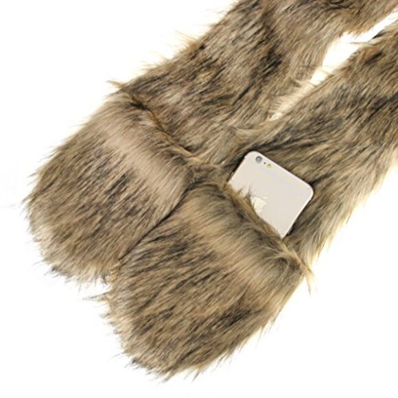 Faux Fur Hooded Scarf Mittens Set 3-in-1 Winter Accessory Unisex Cozy main image 7